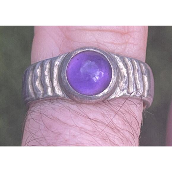 Vintage Sterling Silver Ring 925 Size 6.5 Amethyst Cabochon Band Hallmarked RCK - Picture 3 of 10